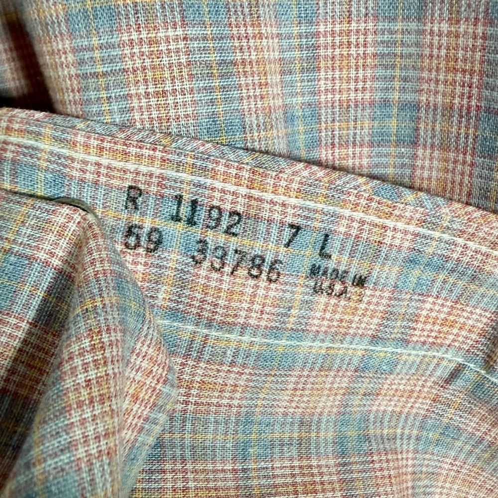 Vintage 70's 1 UP Men's Plaid Long Sleeve Pearl Snap Shirt Pink Blue Large - Picture 4 of 4